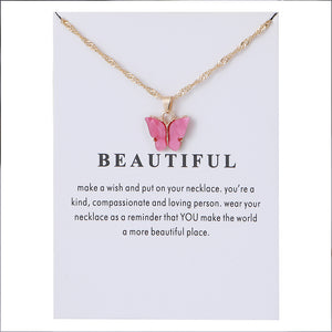 Women's Acrylic Color Butterfly Pendant Necklace