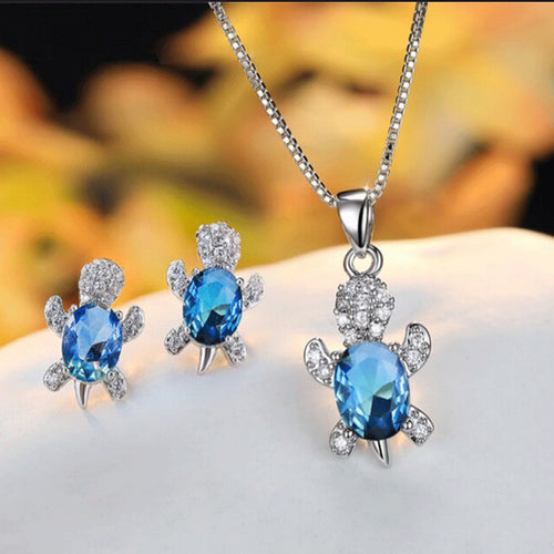 【Free Shipping】Cute Tortoise Crystal Zircon Necklace And Earrings For Women And Girls