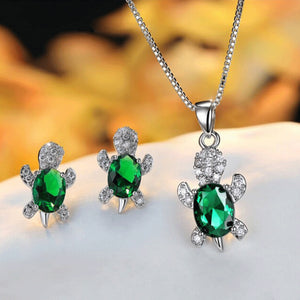 【Free Shipping】Cute Tortoise Crystal Zircon Necklace And Earrings For Women And Girls