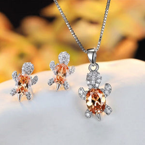 【Free Shipping】Cute Tortoise Crystal Zircon Necklace And Earrings For Women And Girls