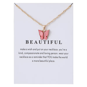 Women's Acrylic Color Butterfly Pendant Necklace