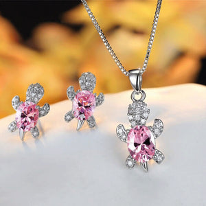 【Free Shipping】Cute Tortoise Crystal Zircon Necklace And Earrings For Women And Girls