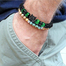 Load image into Gallery viewer, Men&#39;s Wolf Head Tiger&#39;s Eye Bracelet